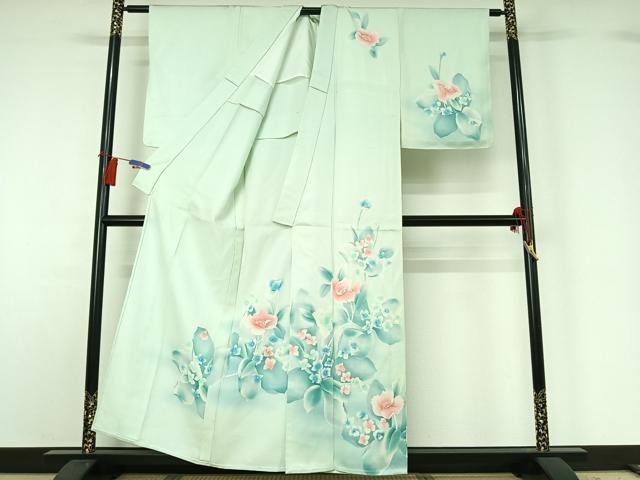平和屋着物▽訪問着 単衣 草花文 暈し染め 正絹 逸品 AABG8813jh