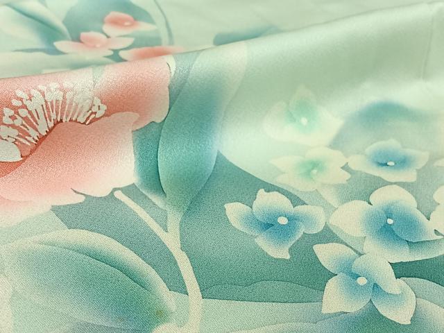 平和屋着物▽訪問着 単衣 草花文 暈し染め 正絹 逸品 AABG8813jh