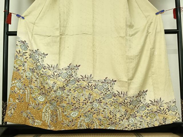平和屋着物▽訪問着 単衣 作家物 手描き 辻が花 金彩 正絹 逸品 AABG8817jh