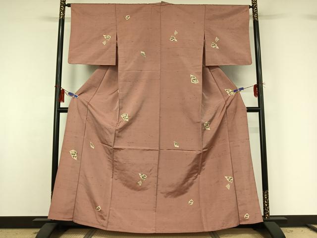 平和屋着物▽上質な小紋 単衣 紬地 流水花文 正絹 逸品 AABG8819jh