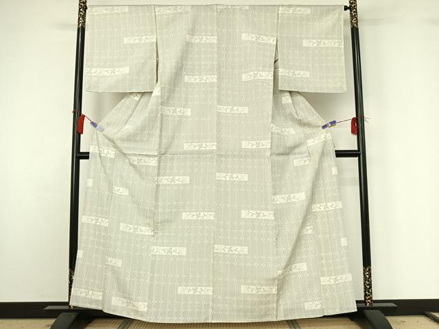 平和屋着物▽本塩沢 単衣 110亀甲 横段花文 正絹 逸品 AABG8823jh