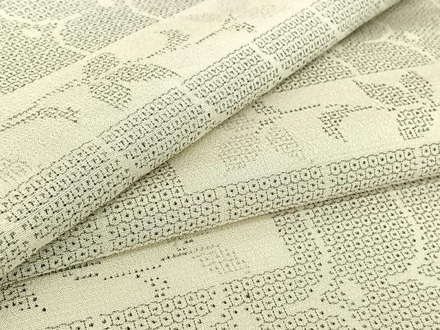 平和屋着物▽本塩沢 単衣 110亀甲 横段花文 正絹 逸品 AABG8823jh
