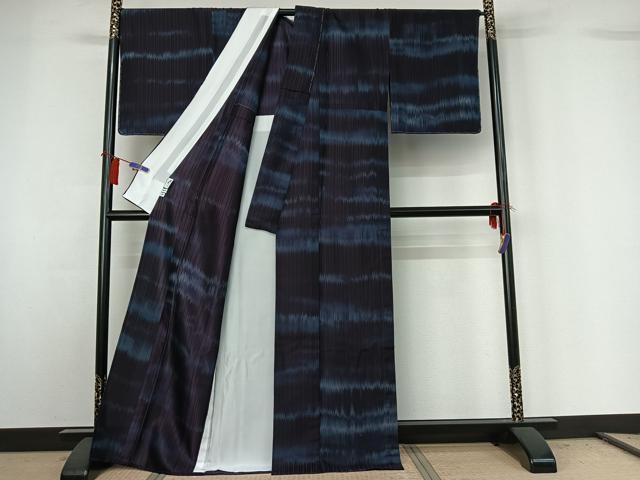平和屋着物▽お召 単衣 横段文 正絹 逸品 AABG8825jh