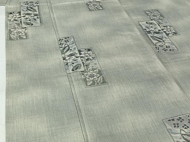 平和屋着物▽上質な紬 単衣 短冊花文 正絹 逸品 AABG8826jh