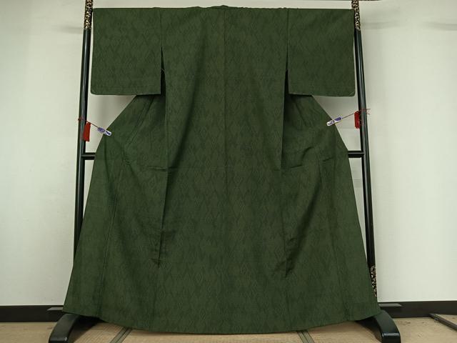 平和屋着物▽本塩沢 単衣 110亀甲 菱文 正絹 逸品 AABG8827jh