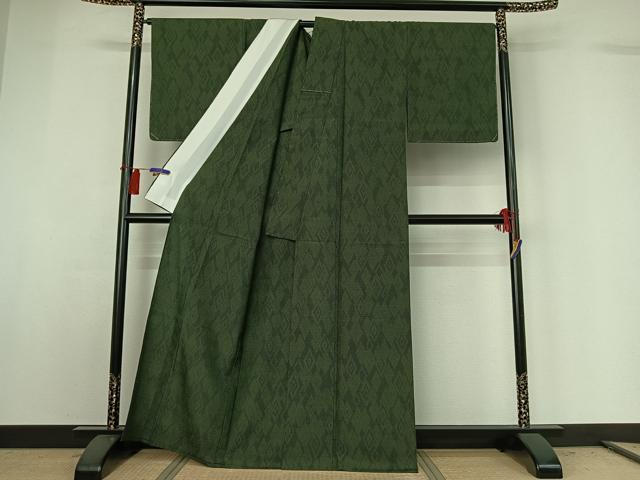 平和屋着物▽本塩沢 単衣 110亀甲 菱文 正絹 逸品 AABG8827jh