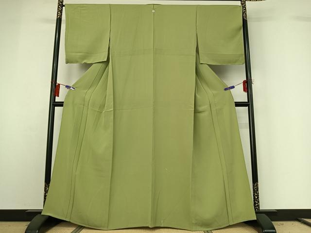 平和屋着物▽上質な色無地 単衣 若葉色 正絹 逸品 AABG8831jh