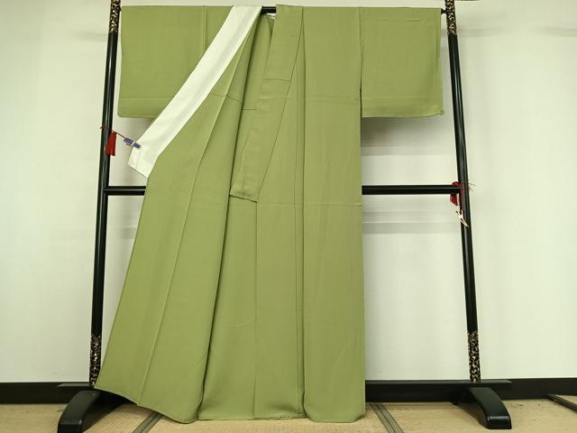 平和屋着物▽上質な色無地 単衣 若葉色 正絹 逸品 AABG8831jh