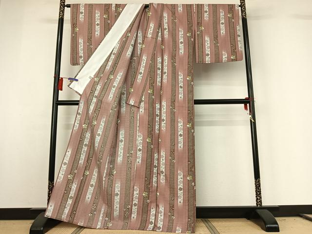 平和屋着物▽小紋 単衣 舞梅文 洗える着物 AABG8834jh
