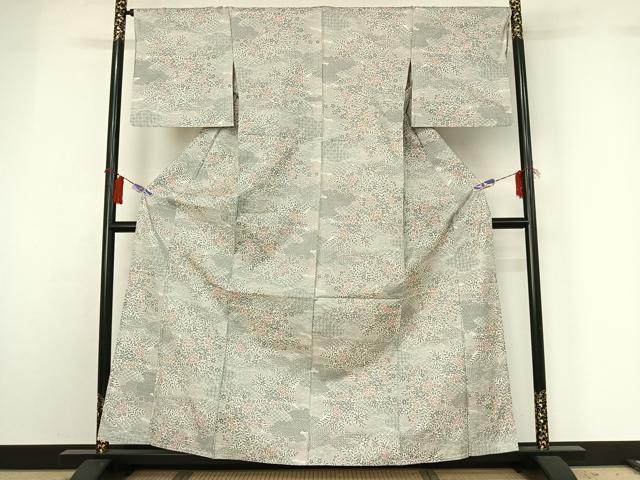 平和屋着物▽本場大島紬 白大島 単衣 9マルキ 吉祥花文 正絹 逸品 AABG8835jh