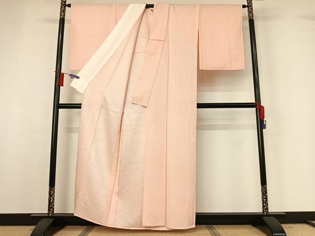平和屋着物▽上質な色無地 単衣 舞花地紋 洗柿色 正絹 逸品 AABG8838jh