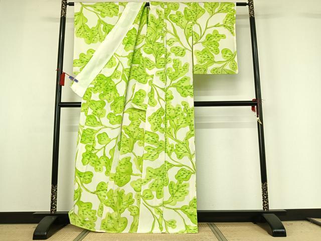平和屋着物▽上質な小紋 単衣 手描き 枝葉文 正絹 逸品 AABG8839jh