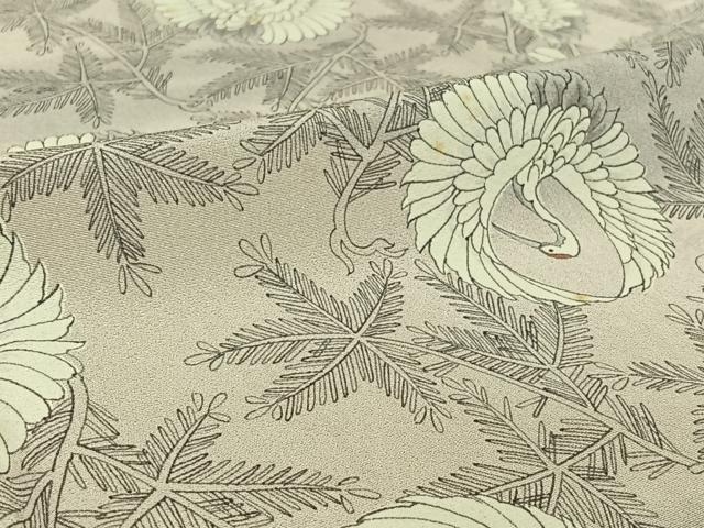 平和屋着物▽上質な小紋 単衣 手描き 飛鶴文 正絹 逸品 AABG8843jh