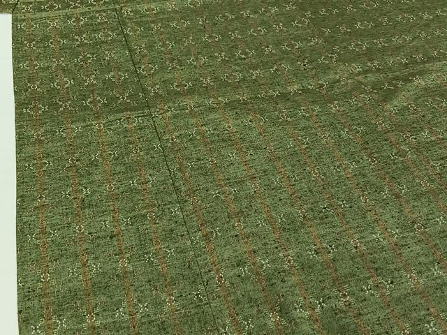 平和屋着物▽花織紬 単衣 幾何学文様 反端付き 正絹 逸品 AABG8856jh