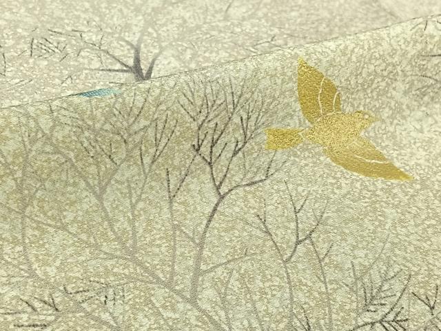 平和屋着物▽上質な小紋 単衣 樹林文 鳥 金彩 正絹 逸品 AABG8857jh