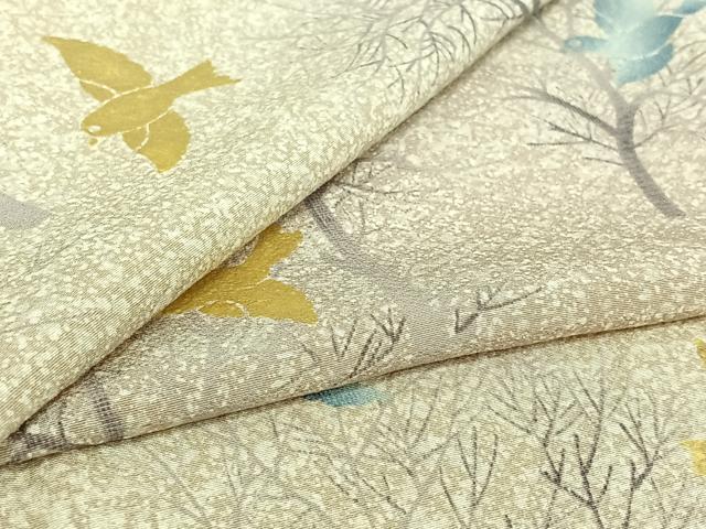 平和屋着物▽上質な小紋 単衣 樹林文 鳥 金彩 正絹 逸品 AABG8857jh
