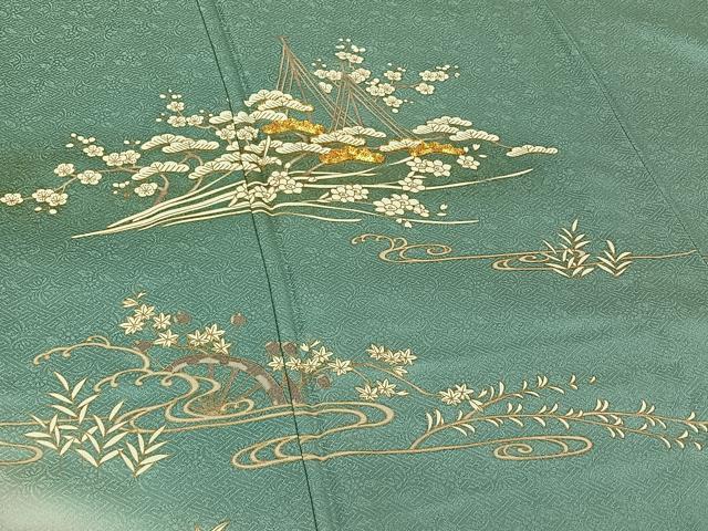 平和屋着物▽訪問着 単衣 駒刺繍 立波花鳥文 暈し染め 金彩 正絹 逸品 AABG8858jh