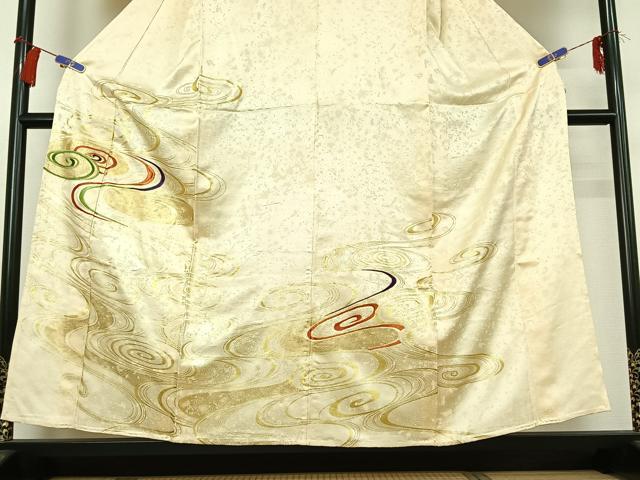 平和屋着物▽訪問着 単衣 刺繍 流水花文 金彩 正絹 逸品 AABG8859jh