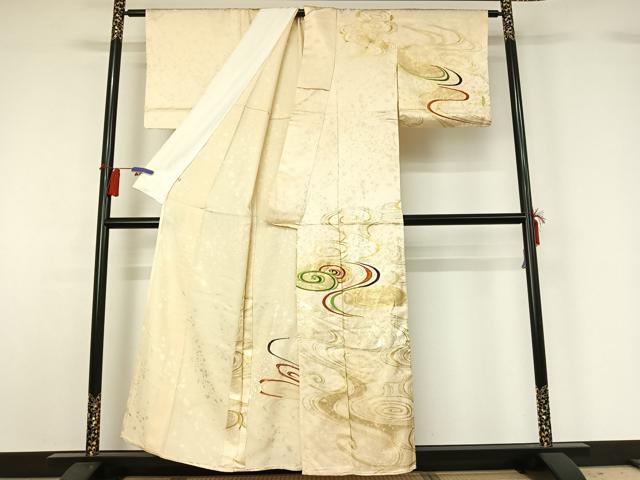 平和屋着物▽訪問着 単衣 刺繍 流水花文 金彩 正絹 逸品 AABG8859jh