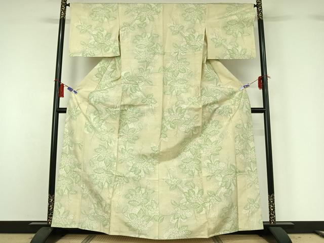平和屋着物▽上質な紬 単衣 草花文 正絹 逸品 AABG8861jh