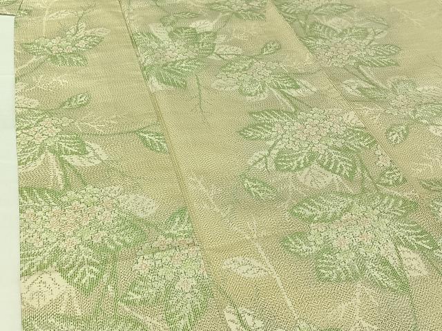 平和屋着物▽上質な紬 単衣 草花文 正絹 逸品 AABG8861jh