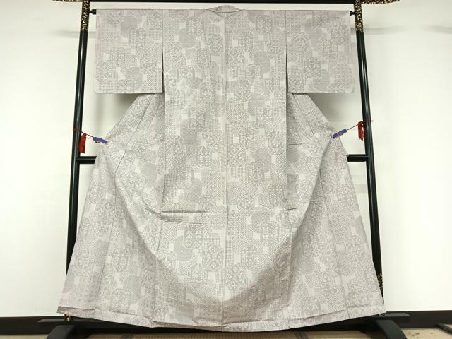 平和屋着物▽上質な紬 単衣 草花文 正絹 逸品 AABG8864jh
