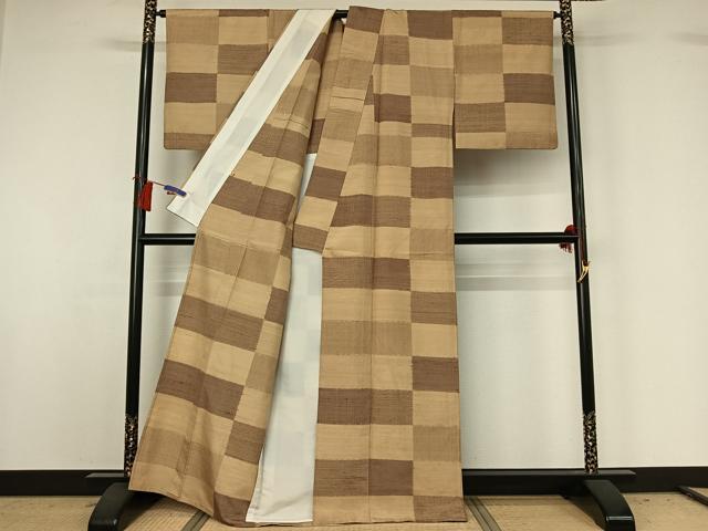 平和屋着物▽上質な紬 単衣 横段文 高島屋扱い 正絹 逸品 AABG8870jh