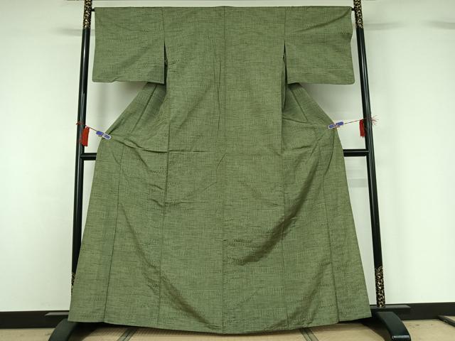 平和屋着物▽上質な紬 単衣 横段文 正絹 逸品 AABG8871jh