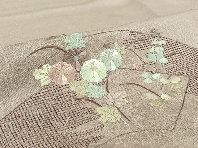 平和屋着物▽中国三大刺繍 汕頭刺繍 スワトウ刺繍 訪問着 単衣 絞り 地紙花文 正絹 逸品 AABG8872jh