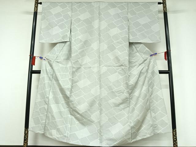 平和屋着物▽お召 単衣 幾何学文様 正絹 逸品 AABG8876jh