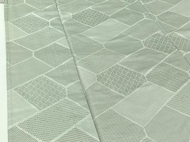 平和屋着物▽お召 単衣 幾何学文様 正絹 逸品 AABG8876jh
