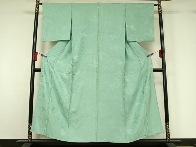 平和屋着物▽上質な色無地 単衣 草葉地紋 錆青磁色 正絹 逸品 AABG8877jh
