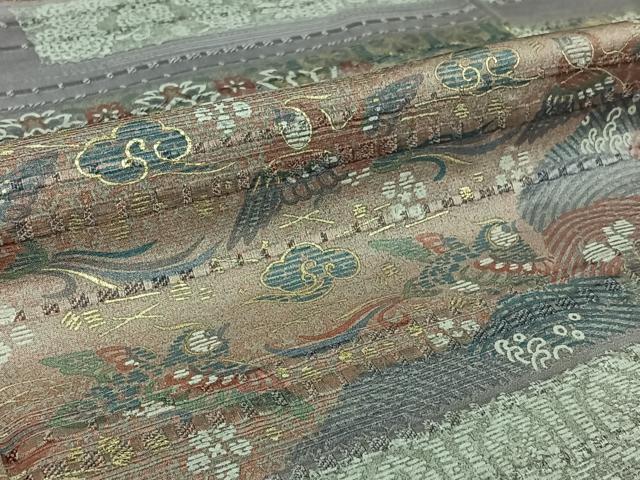 平和屋着物▽訪問着 単衣 横段花鳥文 金彩 正絹 逸品 AABG8879jh