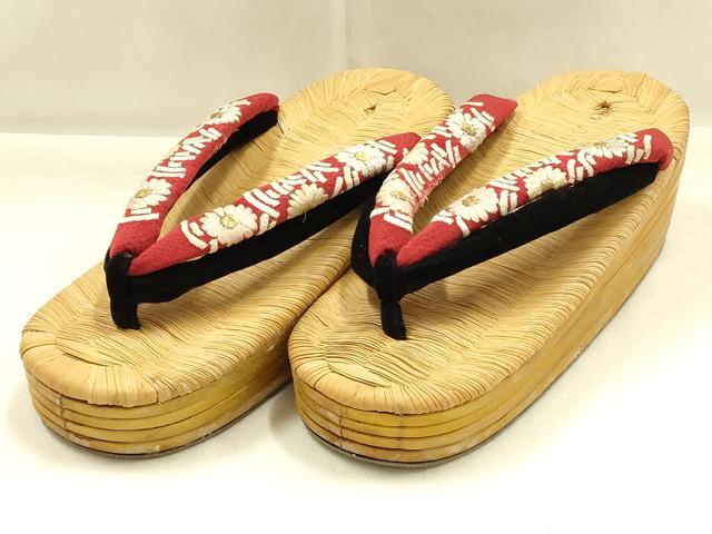平和屋着物●和装小物 和装草履 厚底草履 畳表 刺繍 金糸 逸品 AABG8911ay