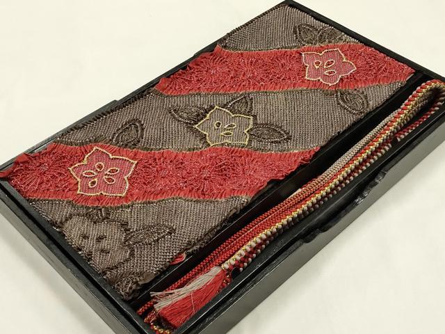 平和屋本店●和装小物 帯締め・帯揚げセット 振袖用 総絞り 花柄 暈し 金糸 金彩 逸品 AABG8924ay