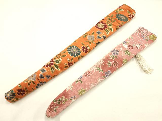 平和屋着物▼和装小物 扇子袋まとめて10点 花柄 松皮菱 縞 金糸 逸品 未使用品あり AABG8941ay