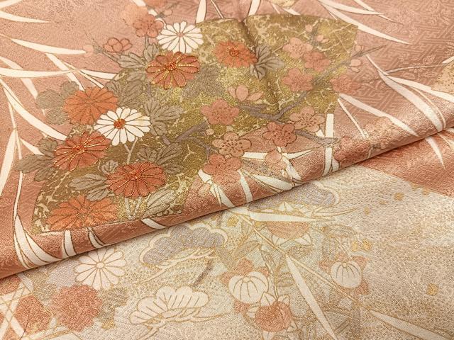 平和屋着物●訪問着 駒刺繍 松竹梅地紙草花文 金彩 正絹 逸品 AABG9001ph