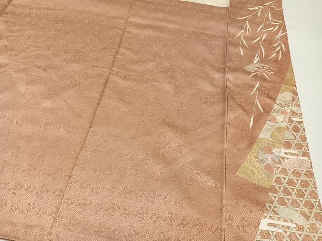 平和屋着物●訪問着 駒刺繍 松竹梅地紙草花文 金彩 正絹 逸品 AABG9001ph