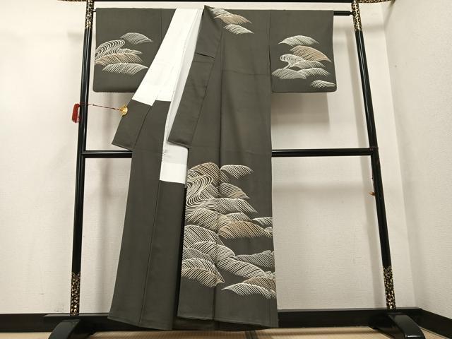 平和屋着物●訪問着 友禅 刺繍 立波文 金糸 正絹 逸品 AABG9009ph