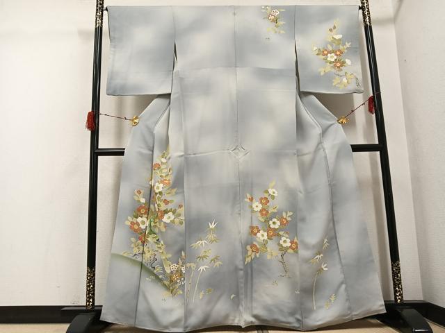 平和屋着物●訪問着 刺繍 花鳥文 暈し染め 金彩 正絹 逸品 AABG9011ph