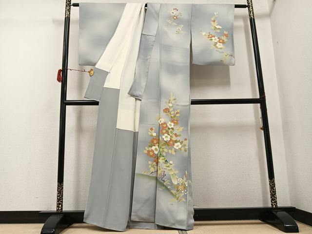 平和屋着物●訪問着 刺繍 花鳥文 暈し染め 金彩 正絹 逸品 AABG9011ph