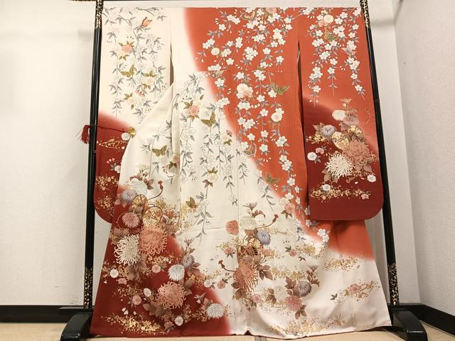 平和屋着物●豪華振袖 鳳凰花鼓舞蝶文 暈し染め 金彩 正絹 逸品 AABG9015ph