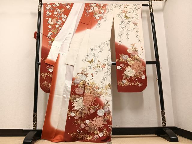 平和屋着物●豪華振袖 鳳凰花鼓舞蝶文 暈し染め 金彩 正絹 逸品 AABG9015ph