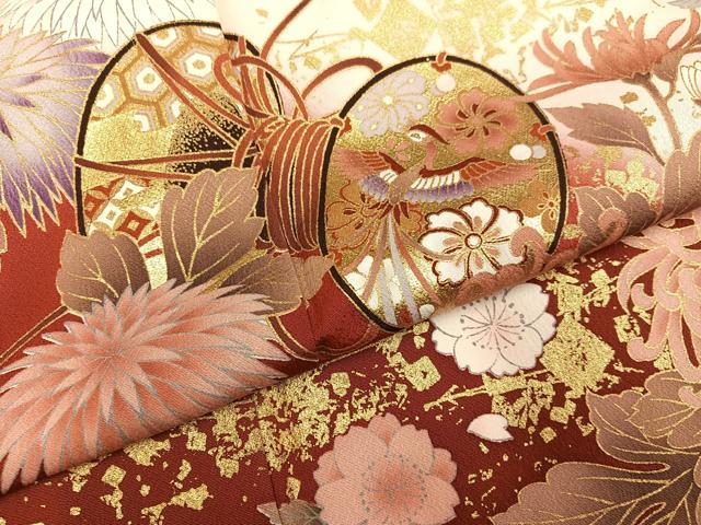 平和屋着物●豪華振袖 鳳凰花鼓舞蝶文 暈し染め 金彩 正絹 逸品 AABG9015ph