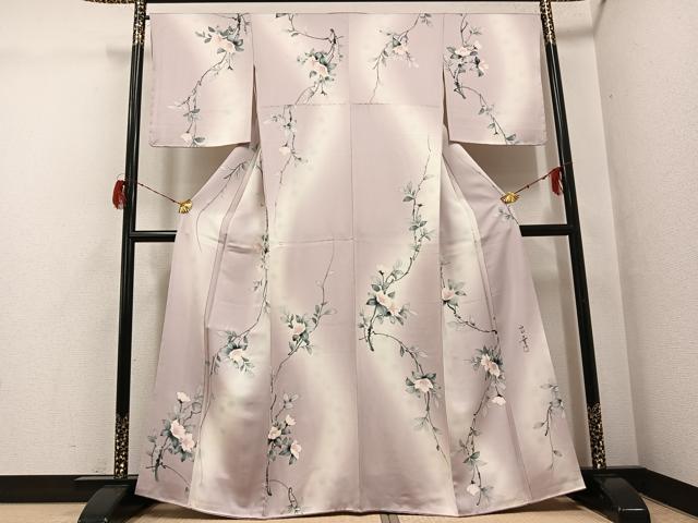 平和屋着物●上質な小紋 作家物 良華 手描き 枝花文 暈し染め 正絹 逸品 AABG9019ph