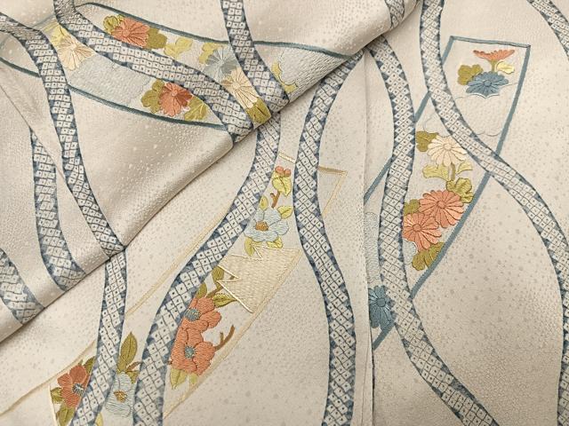 平和屋着物●訪問着 刺繍 立涌草花文 正絹 逸品 AABG9031ph
