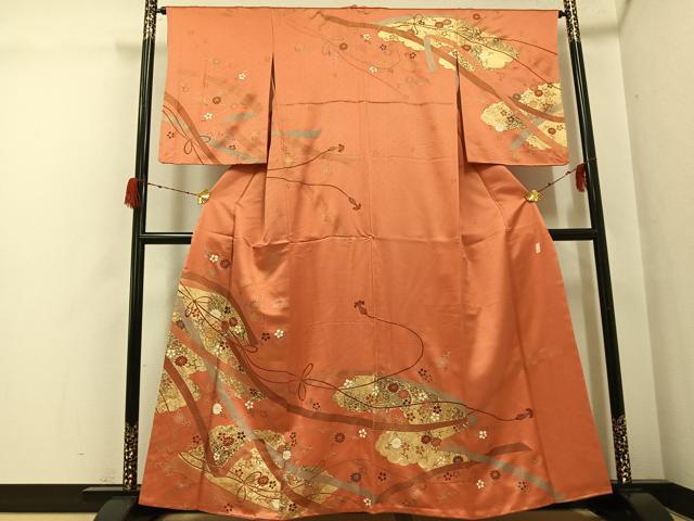 平和屋着物●十日町老舗ブランド 吉澤友禅 吾妻徳穂 訪問着 駒刺繍 花唐草文 金彩 正絹 逸品 AABG9037ph