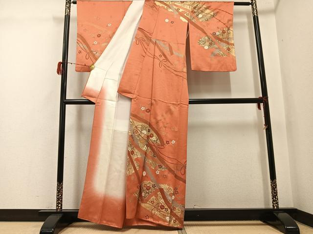 平和屋着物●十日町老舗ブランド 吉澤友禅 吾妻徳穂 訪問着 駒刺繍 花唐草文 金彩 正絹 逸品 AABG9037ph