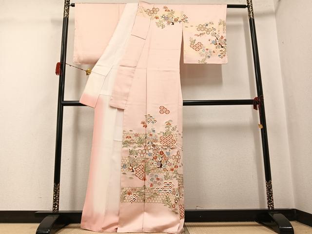 平和屋着物●十日町老舗ブランド 吉澤友禅 吾妻徳穂 訪問着 駒刺繍 松竹梅群れ鶴吉祥文 金彩 正絹 逸品 AABG9051ph