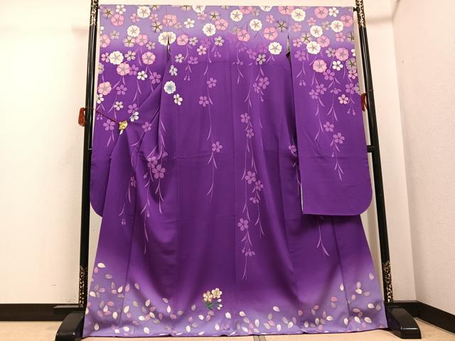 平和屋着物●豪華振袖 駒刺繍 桜文 暈し染め 金彩 正絹 逸品 AABG9056ph